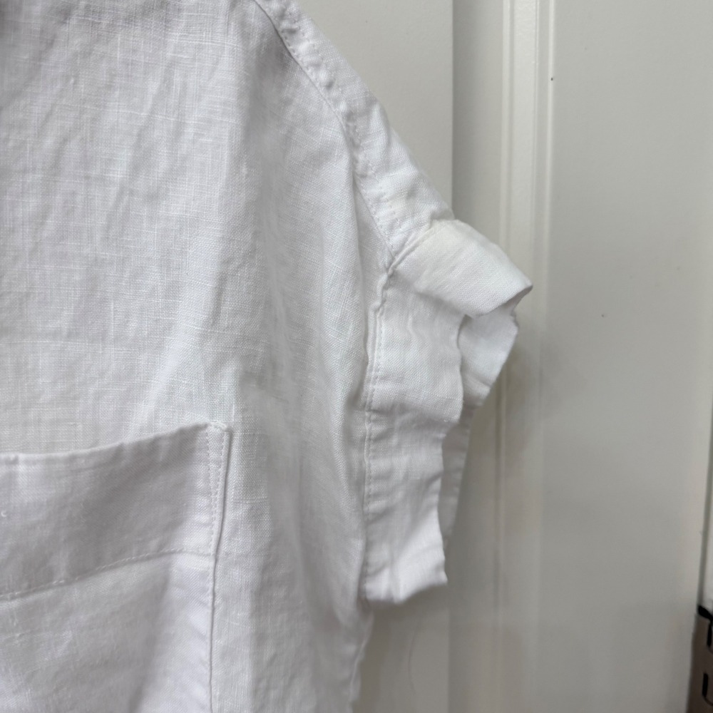 Quince Button Down Shirt XS White 100% Linen Short Sleeve Cuffed Pocket - Picture 3 of 6